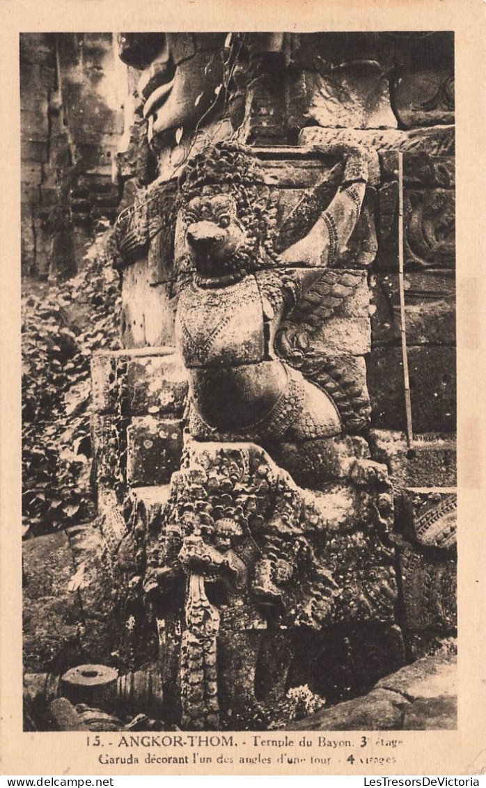 CAMBODGE - Angkor Thom - Temple Du Bayon - 3e étage Garuda Décorant L'un Des Angles D'une Tour - Carte Postale Ancienne - Camboya