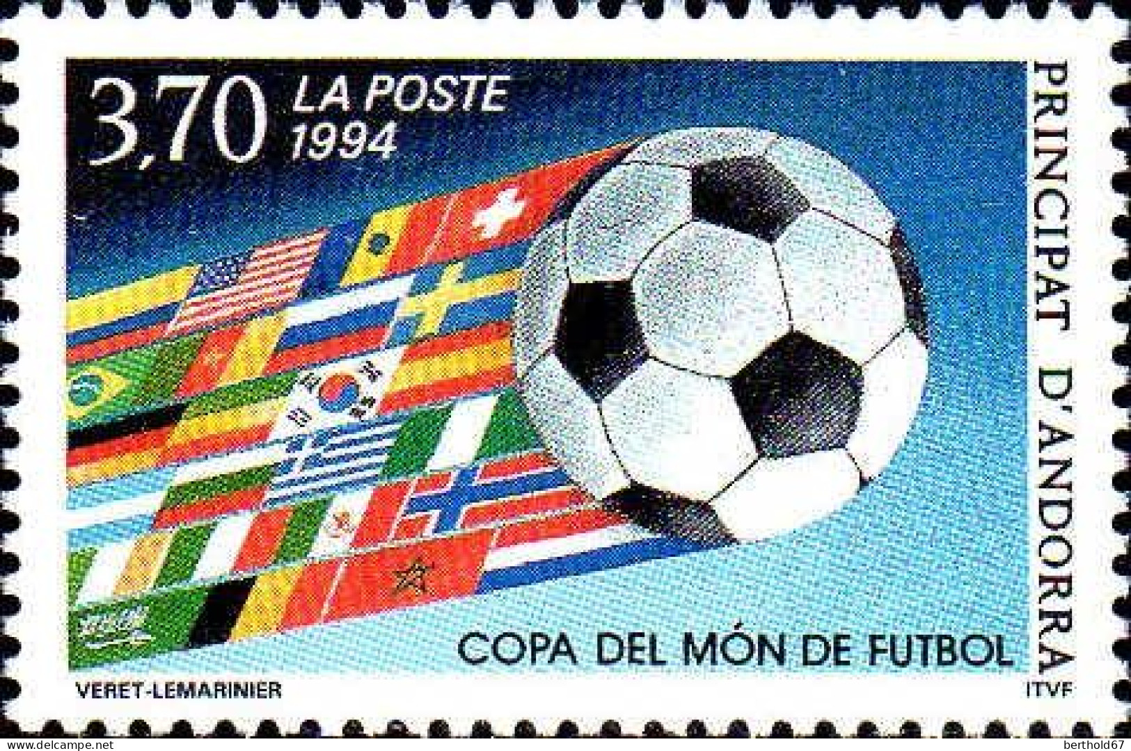 Andorre (F) Poste N** Yv:446 Mi:467 Copa Del Mon De Futbol (Thème) - 1994 – Estados Unidos