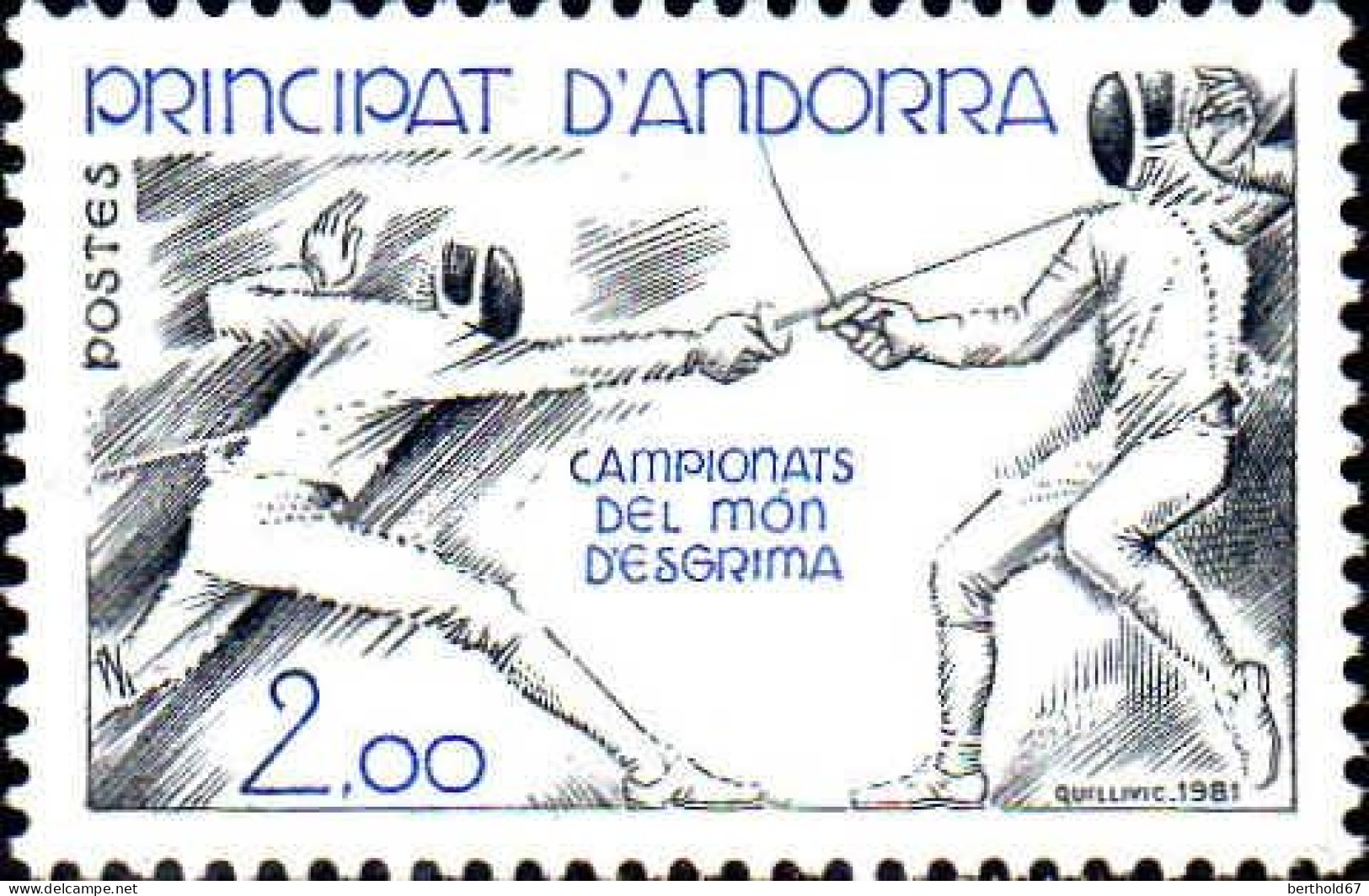 Andorre (F) Poste N** Yv:296 Mi 317 Campionats Del Mon D'esgrima (Thème) - Fencing