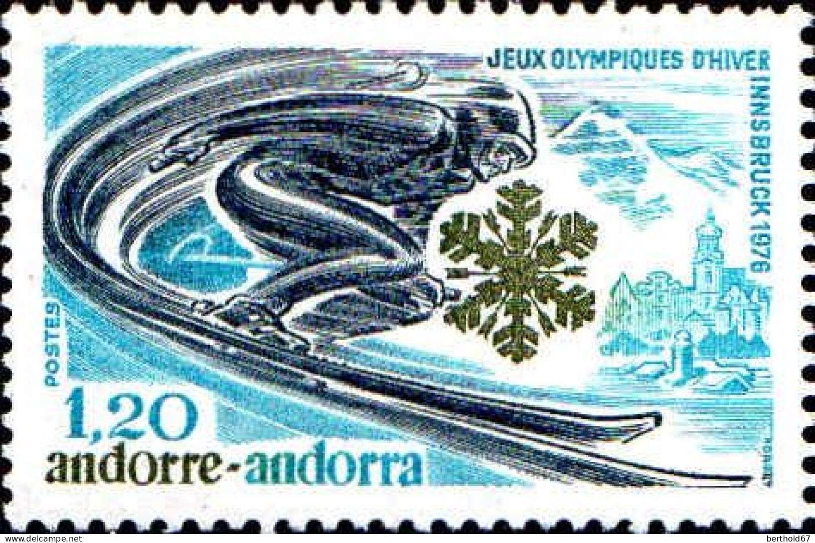 Andorre (F) Poste N** Yv:251 Mi:272 Jeux Olympiques D'hiver Innsbruck (Thème) - Invierno 1976: Innsbruck