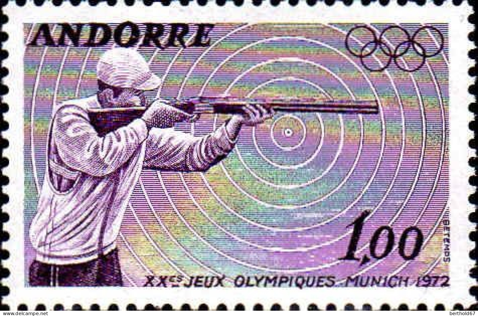 Andorre (F) Poste N** Yv:220 Mi:241 XXe Jeux Olympiques Munich (Tir) (Thème) - Shooting (Weapons)