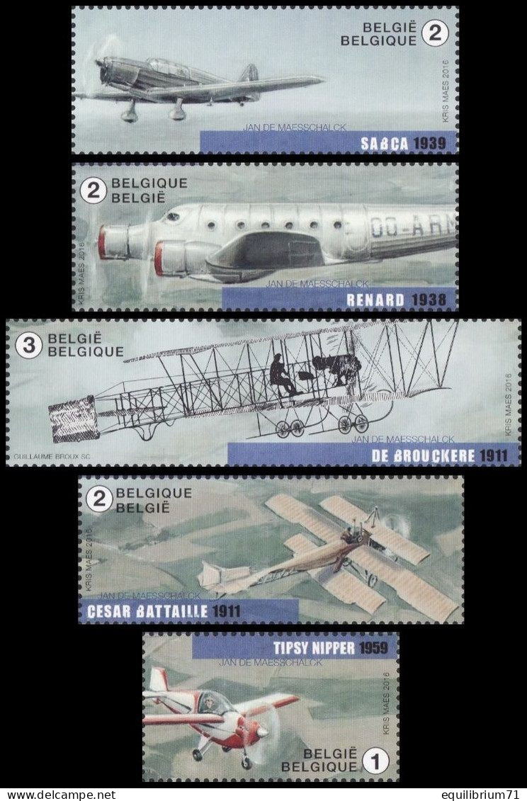 4588/4592**(BL235) - Vol Dans Le Temps, Vieux Avions Belges / Vlucht Door De Tijd, Oude Belgische Vliegtuigen - Unused Stamps