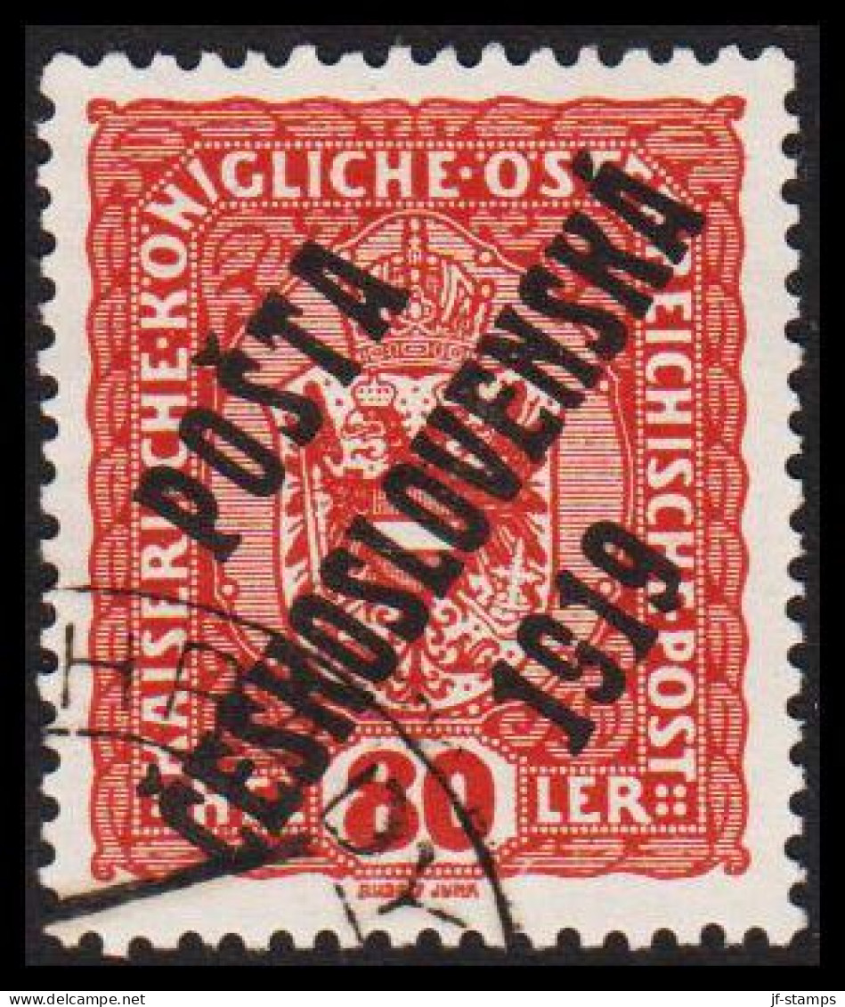 1919. CESKOSLOVENSKO. POSTA CESKOSLOVENSKA 1919 On 80 HELLER. ÖSTERREICH.  - JF544277 - Usati