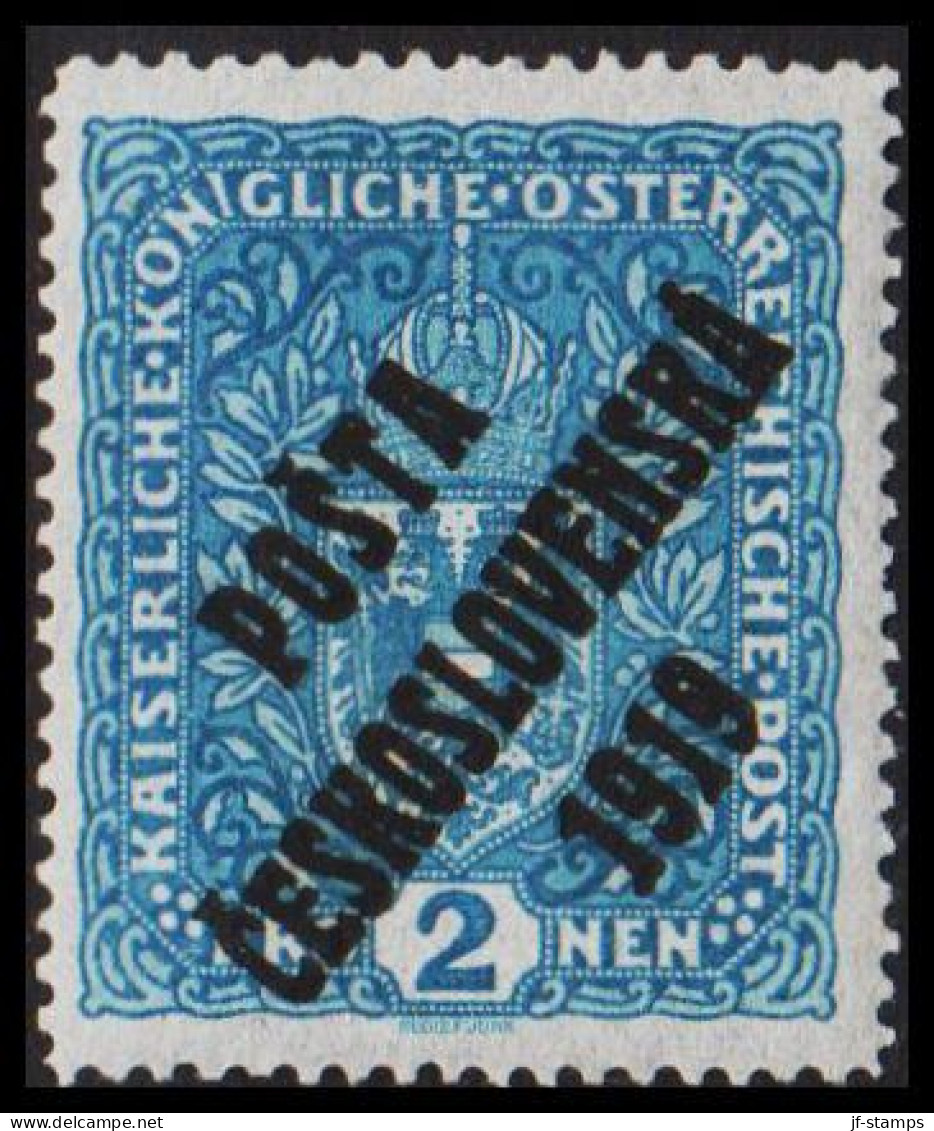 1919. CESKOSLOVENSKO. POSTA CESKOSLOVENSKA 1919 On 2 KRONEN. ÖSTERREICH. HINGED. - JF544283 - Ongebruikt