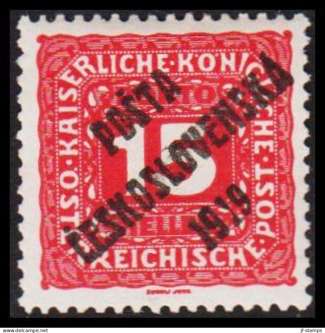 1919. CESKOSLOVENSKO. POSTA CESKOSLOVENSKA 1919 On 15 HELLER Portomarken Von 1916 ÖSTERREICH. Hinged. - JF544297 - Ungebraucht