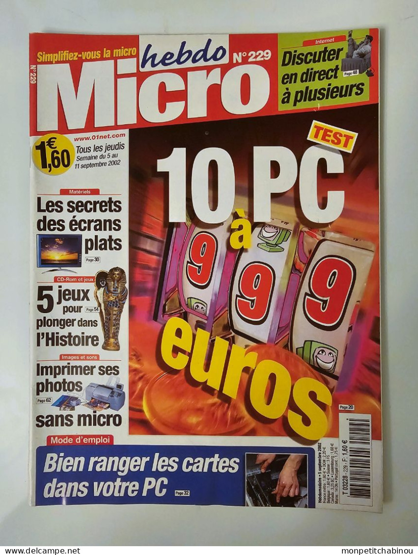 Magazine MICRO HEBDO N°229 (Du 5 Au 11 Septembre 2002) : 10 PC à 999 Euros - Computers