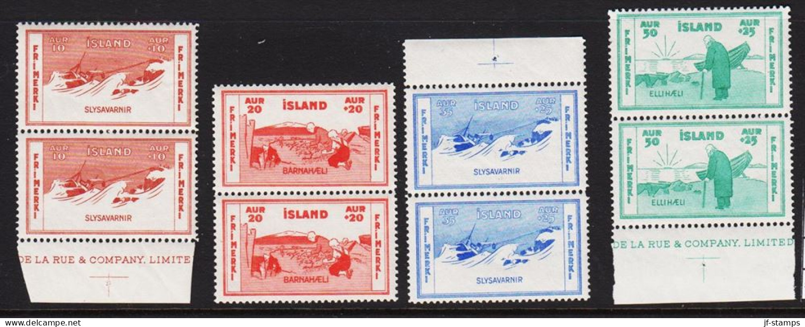 1933. ISLAND. Charity Stamps. Complete Set In Pairs Never Hinged, Two With Print In Margi... (Michel 168-171) - JF544345 - Nuovi