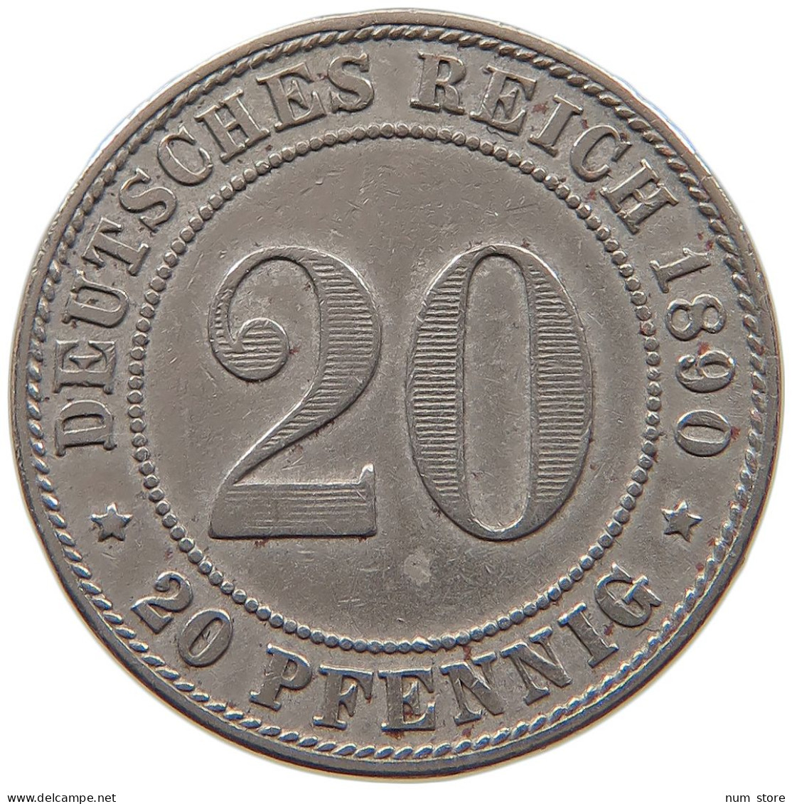 GERMANY EMPIRE 20 PFENNIG 1890 J #t032 0625 - 20 Pfennig