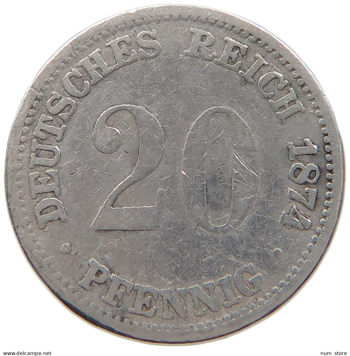 GERMANY EMPIRE 20 PFENNIG 1874 G DIE ERROR #t031 0659 - 20 Pfennig