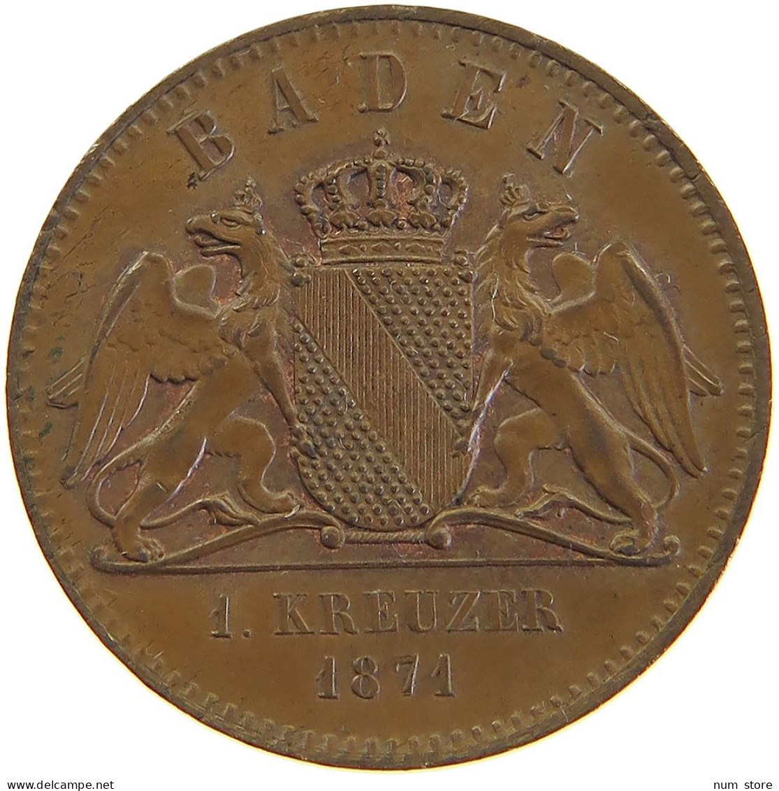 GERMAN STATES KREUZER 1871 BADEN DURLACH Friedrich I. Großherzog (1852-1907) #t032 0691 - Groschen & Andere Kleinmünzen
