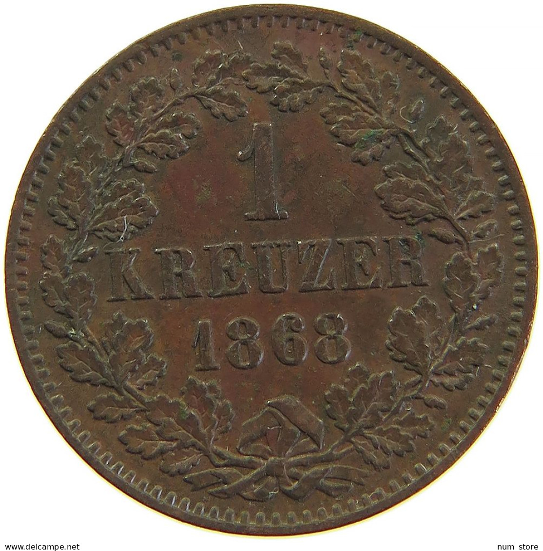 GERMAN STATES KREUZER 1868 BADEN DURLACH Friedrich I. Großherzog (1852-1907) #t032 0687 - Groschen & Andere Kleinmünzen