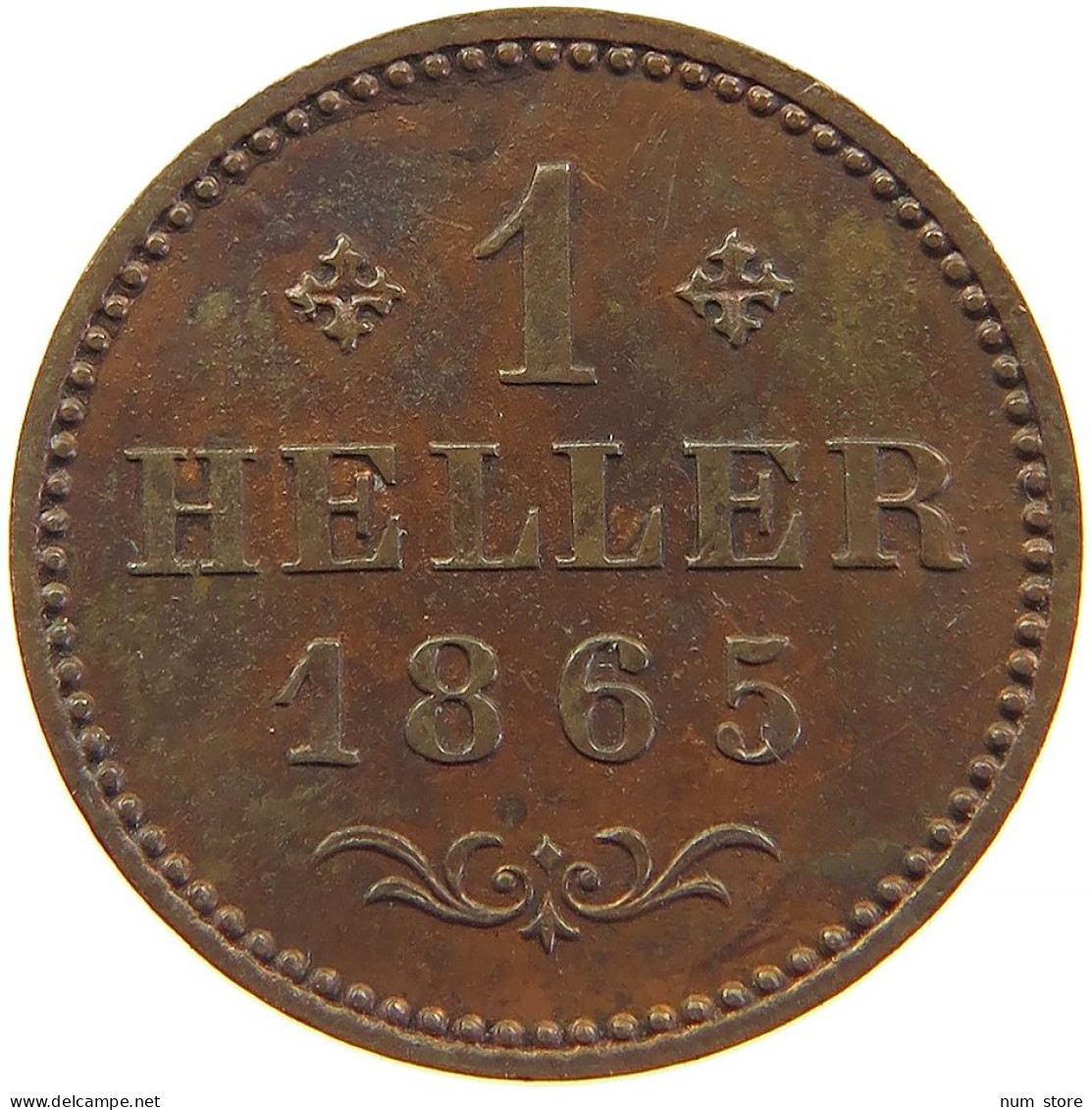 GERMAN STATES HELLER 1865 FRANKFURT #t033 0009 - Groschen & Andere Kleinmünzen