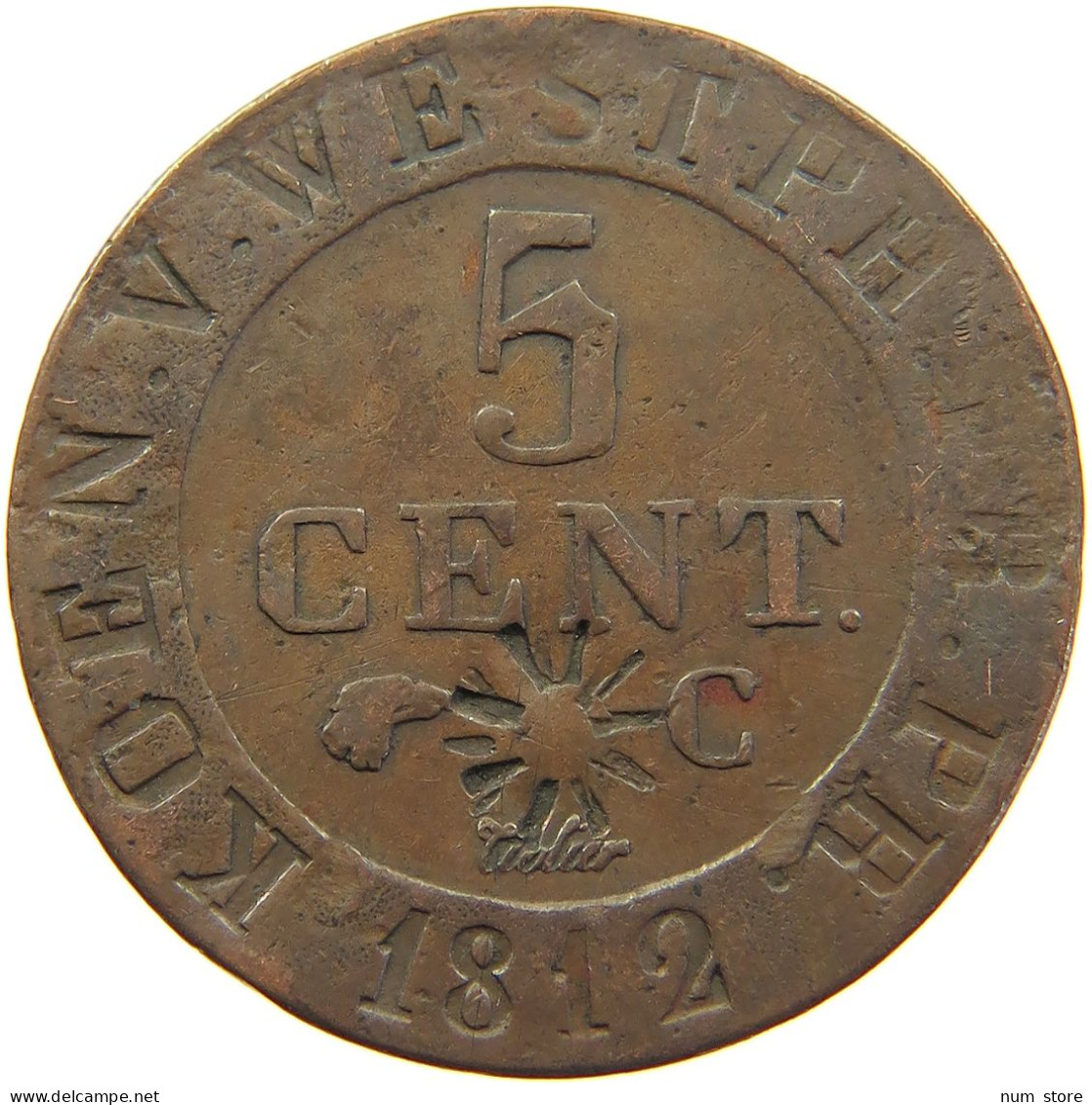 GERMAN STATES 5 CENT 1812 C GEGENSTEMPEL Hieronymus Napoleon 1807-1813. #t032 0933 - Groschen & Andere Kleinmünzen