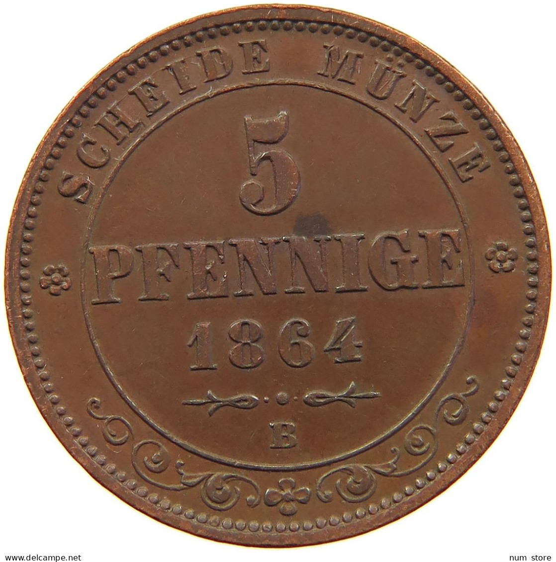 GERMAN STATES 5 PFENNIG 1864 SACHSEN ALBERTINISCHE LINIE Johann (1854-1873) #t032 0709 - Groschen & Andere Kleinmünzen