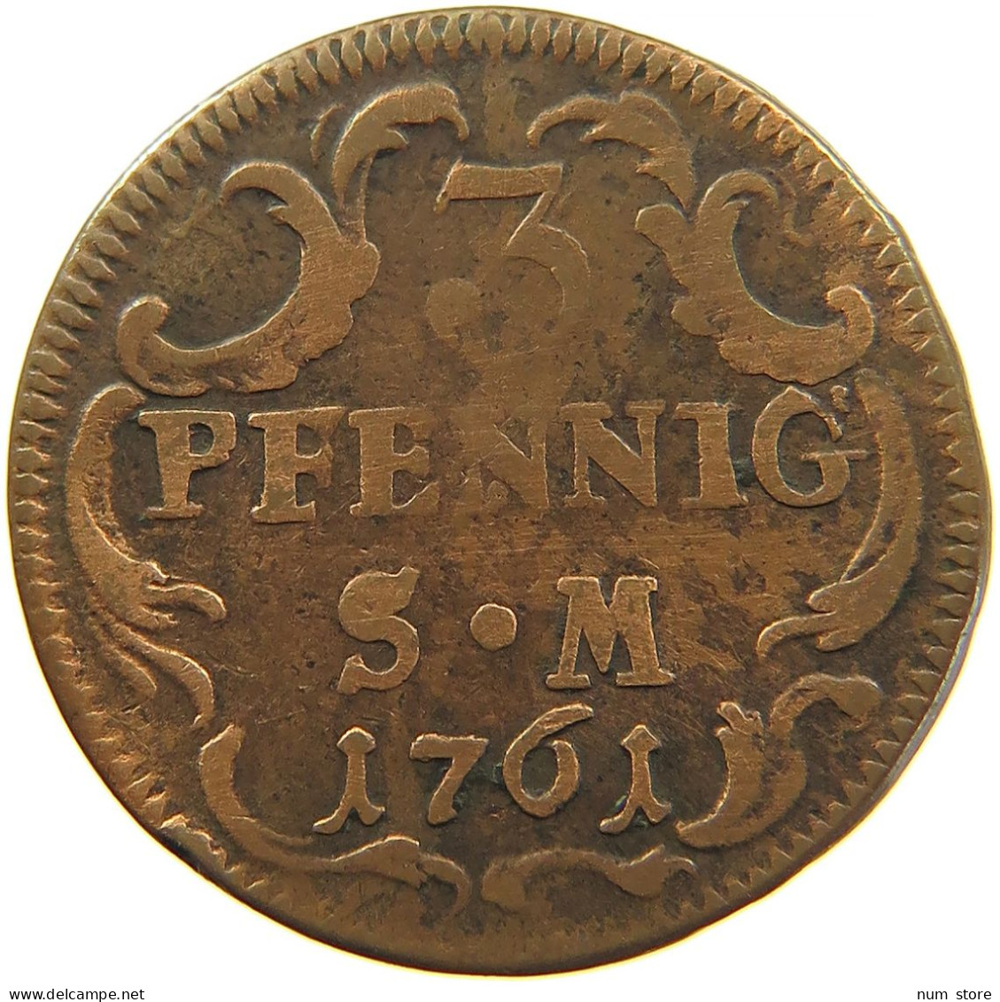 GERMAN STATES 3 PFENNIG 1761 MAINZ ERZBISTUM Johann Friedrich Karl, Graf Von Ostein 1743-1763 #t033 0069 - Groschen & Andere Kleinmünzen