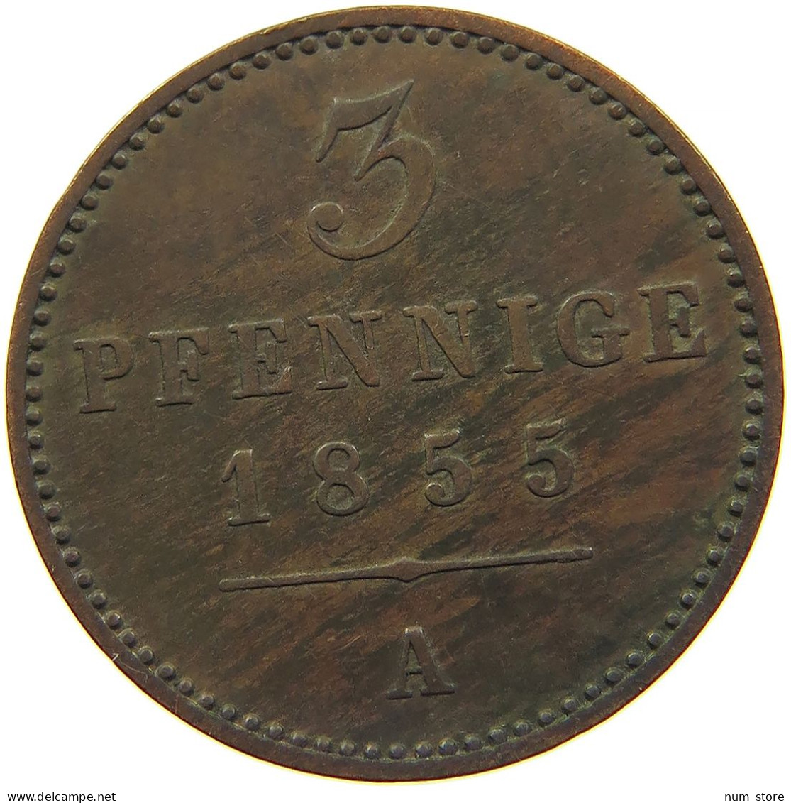 GERMAN STATES 3 PFENNIG 1855 WALDECK Georg Victor 1852-1893. #t032 0971 - Groschen & Andere Kleinmünzen