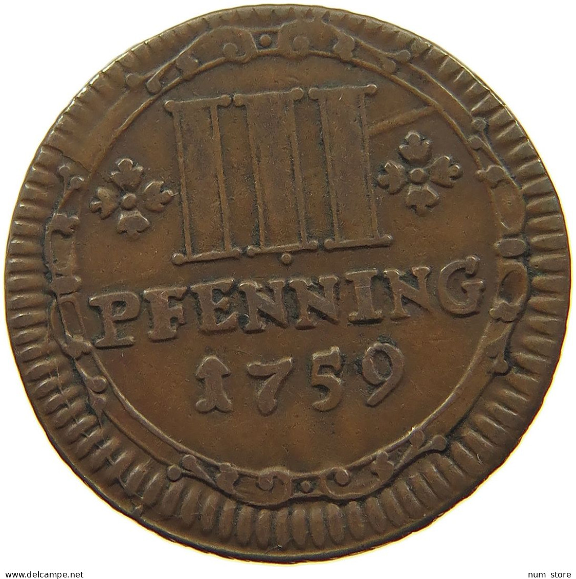 GERMAN STATES 3 PFENNIG 1759 MÜNSTER DOMKAPITEL #t032 1117 - Groschen & Andere Kleinmünzen