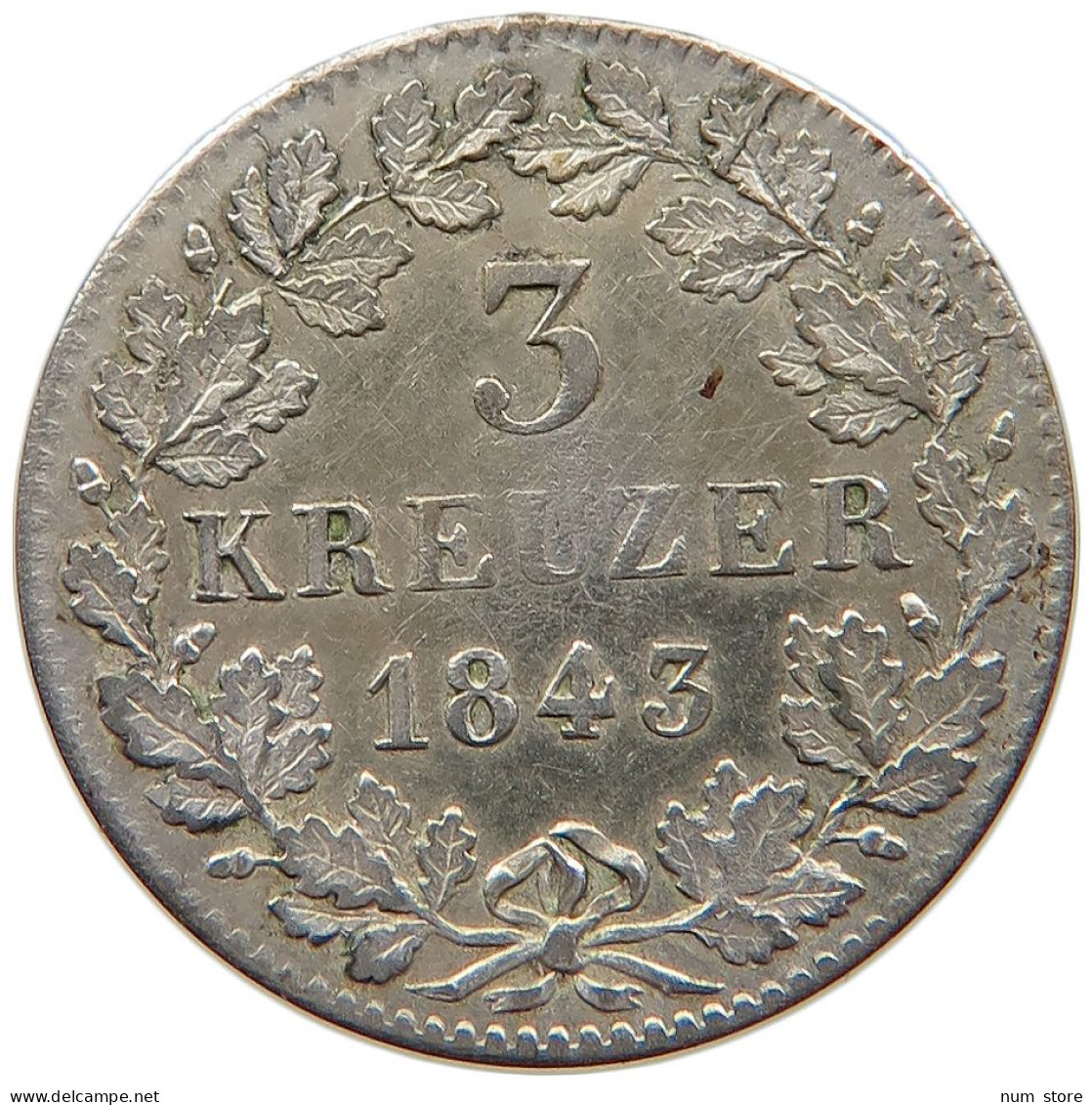 GERMAN STATES 3 KREUZER 1843 BAYERN Ludwig I. 1825-1848 #t032 1075 - Groschen & Andere Kleinmünzen