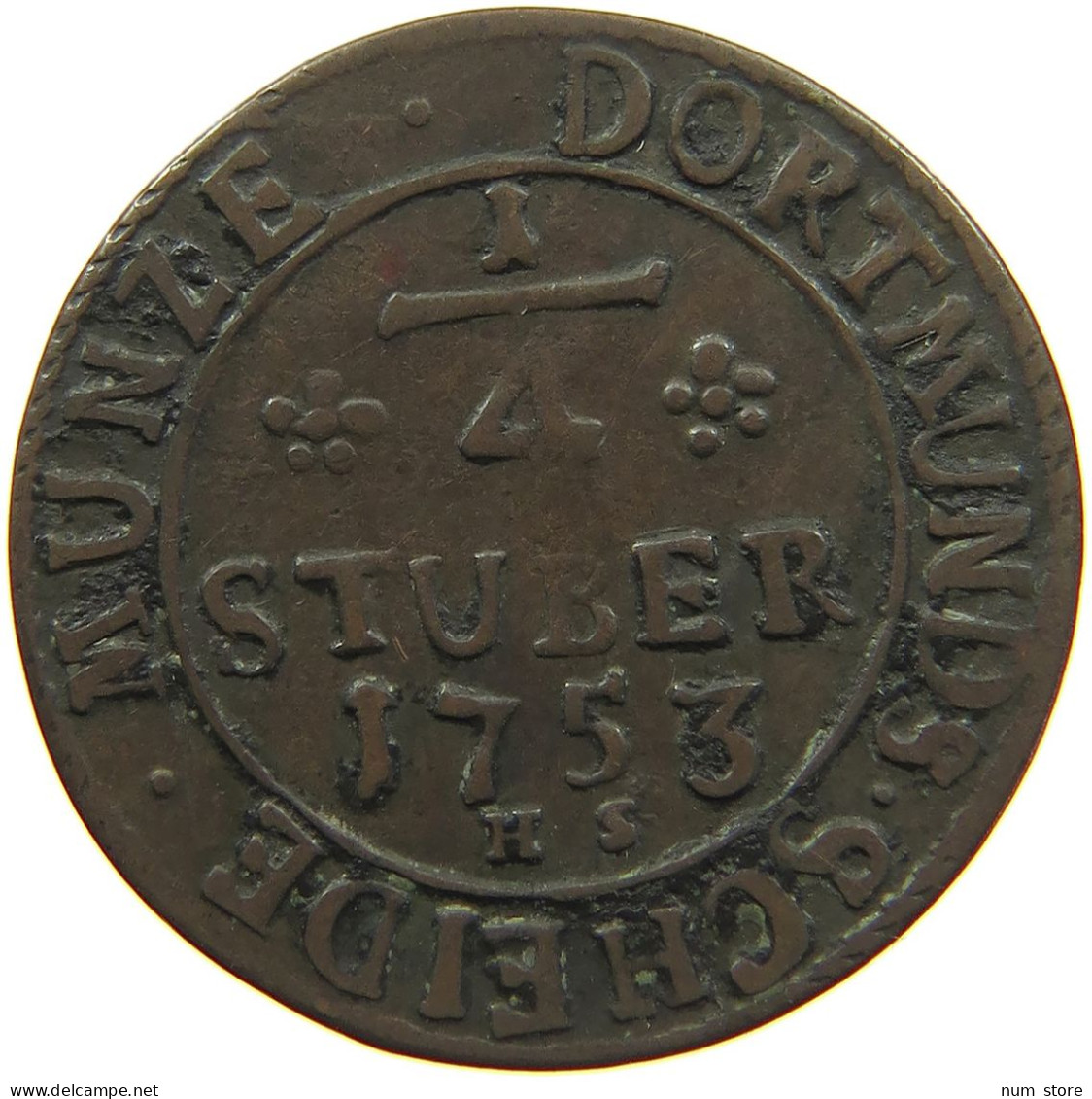 GERMAN STATES 1/4 STÜBER 1753 DORTMUND #t032 0987 - Groschen & Andere Kleinmünzen