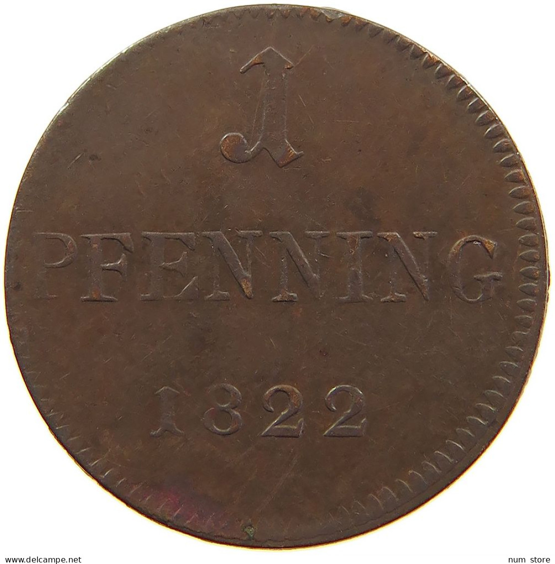 GERMAN STATES 1 PFENNIG 1822 FRANKFURT JUDENPFENNIG #t032 0733 - Groschen & Andere Kleinmünzen