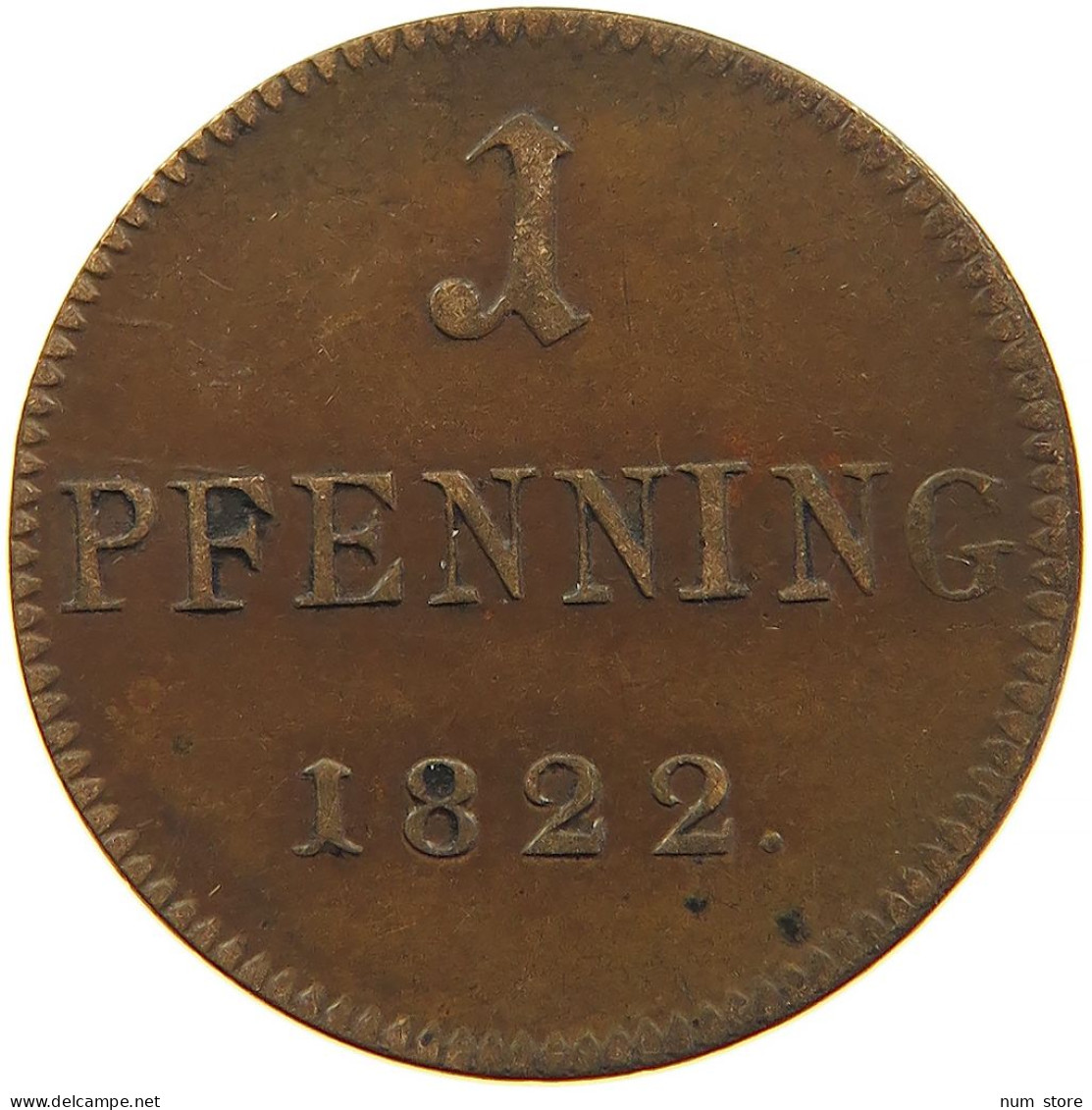GERMAN STATES 1 PFENNIG 1822 FRANKFURT JUDENPFENNIG #t032 0731 - Monedas Pequeñas & Otras Subdivisiones