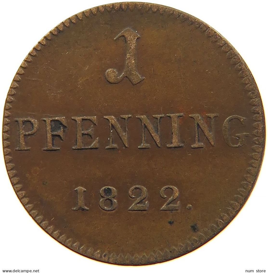 GERMAN STATES 1 PFENNIG 1822 FRANKFURT JUDENPFENNIG #t032 0731 - Groschen & Andere Kleinmünzen