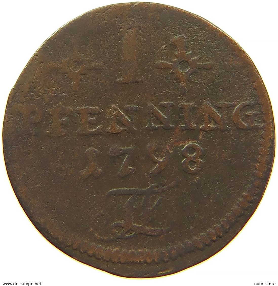 GERMAN STATES 1 PFENNIG 1798 ROSTOCK #t032 1033 - Small Coins & Other Subdivisions