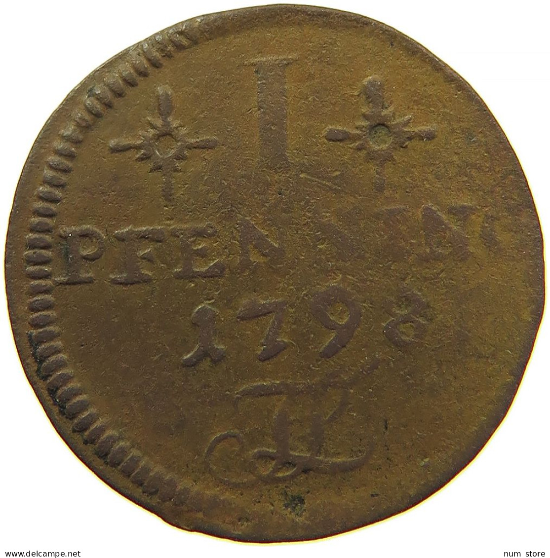 GERMAN STATES 1 PFENNIG 1798 MECKLENBURG ROSTOCK STADT #t032 1019 - Groschen & Andere Kleinmünzen