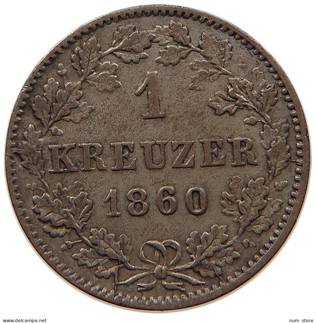 GERMAN STATES 1 KREUZER 1860 WÜRTTEMBERG Wilhelm I. 1816-1864. #t032 0919 - Groschen & Andere Kleinmünzen