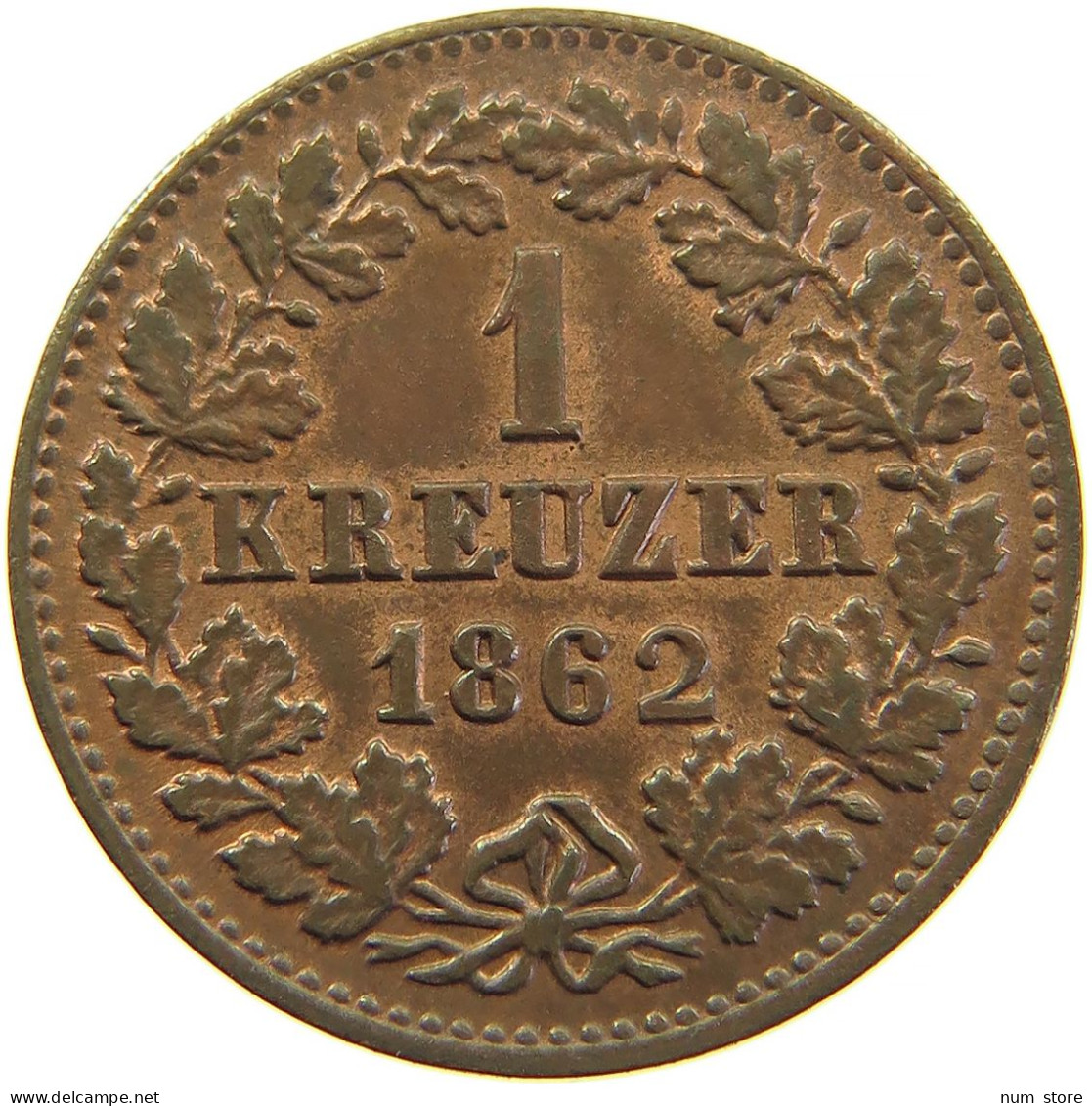 GERMAN STATES 1 KREUZER 1862 NASSAU Adolph 1839-1866. #t032 1133 - Groschen & Andere Kleinmünzen