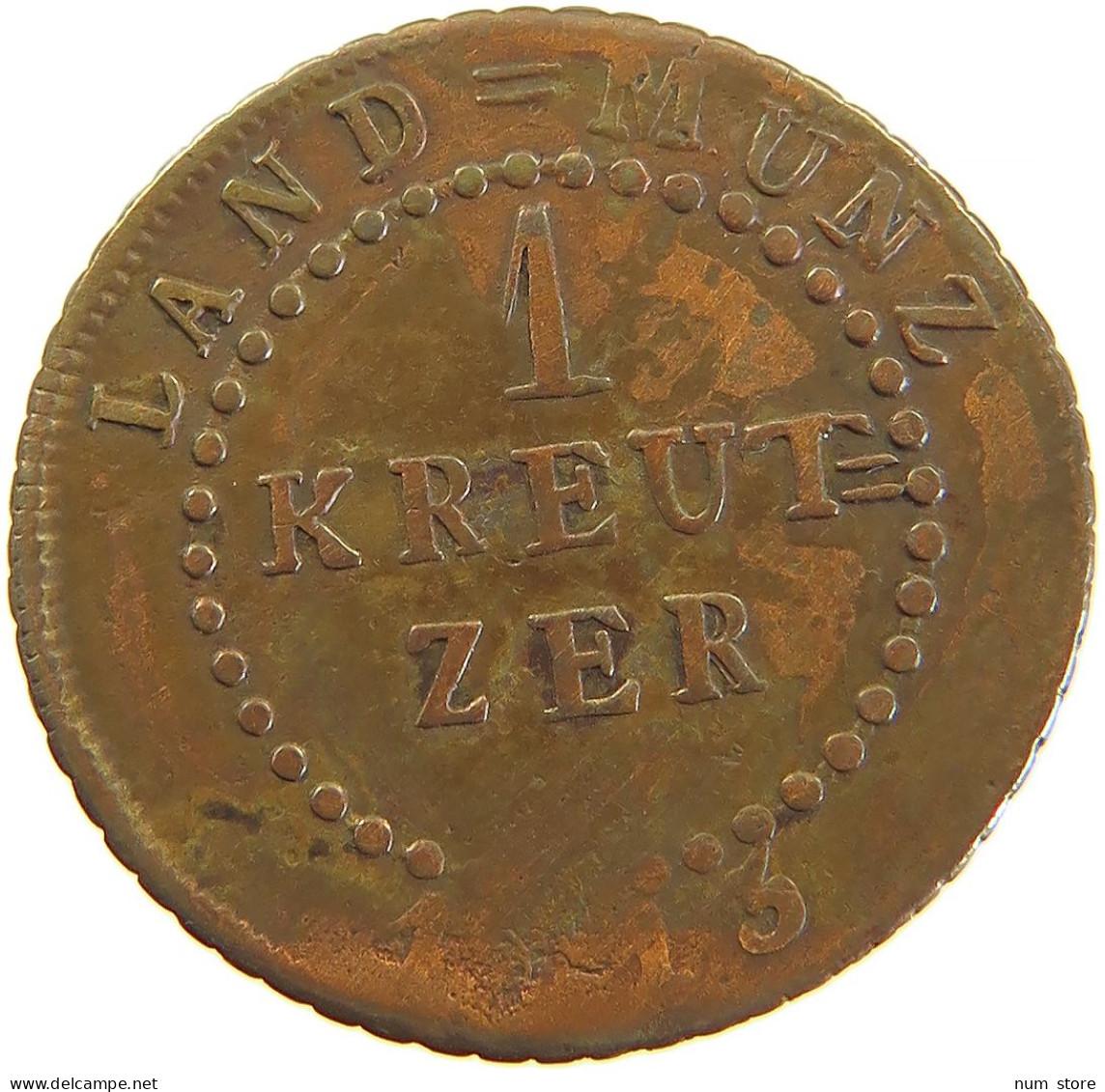 GERMAN STATES 1 KREUZER 1813 BADEN DURLACH Carl Ludwig Friedrich 1811-1818 #t032 0679 - Groschen & Andere Kleinmünzen