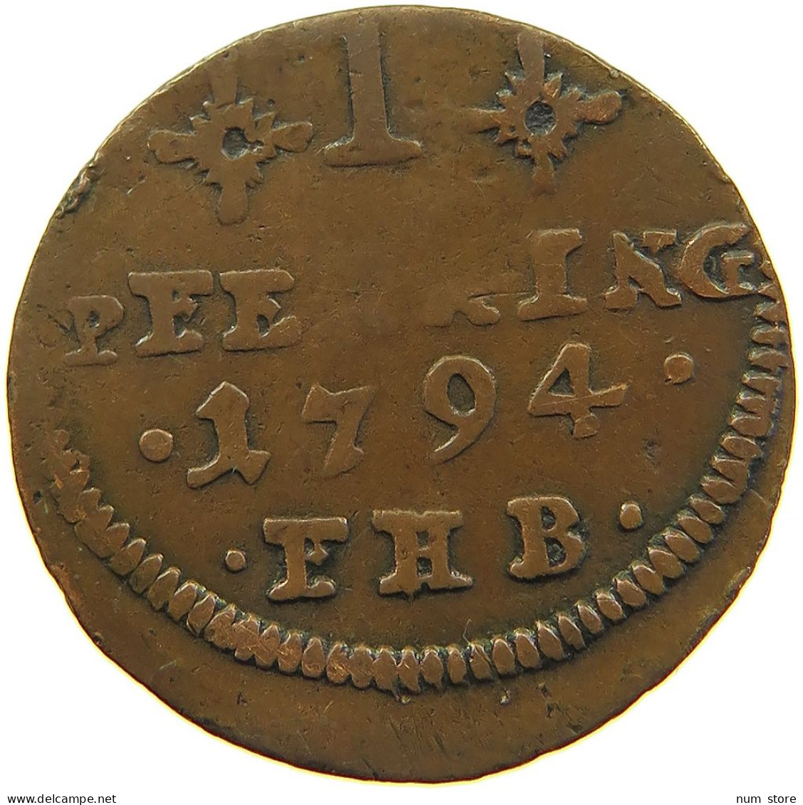 GERMAN STATES 1 PFENNIG 1794 MECKLENBURG ROSTOCK STADT DEZENTRIERT #t032 1021 - Monedas Pequeñas & Otras Subdivisiones