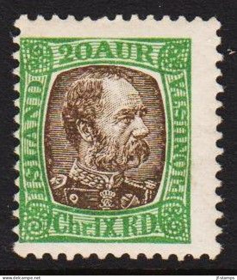 1902. ISLAND. Official. Christian IX. 20 Aur Yellow Green/gray. Hinged. (Michel D22) - JF544351 - Servizio