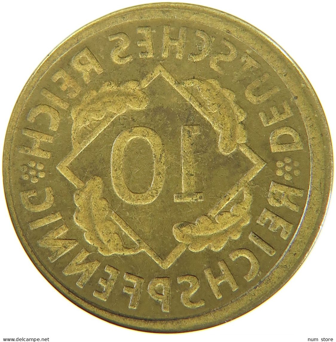 GERMANY WEIMAR 10 REICHSPFENNIG Verprägung: Rückseite = Incuse Vorderseite #t032 0457 - 10 Rentenpfennig & 10 Reichspfennig