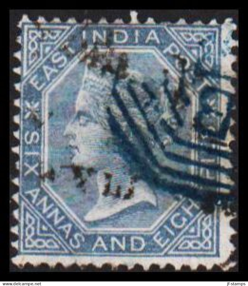 1866. INDIA. Victoria. SIX ANNAS EIGHT PIES. Interesting Cancels. - JF544368 - 1858-79 Compañia Británica Y Gobierno De La Reina