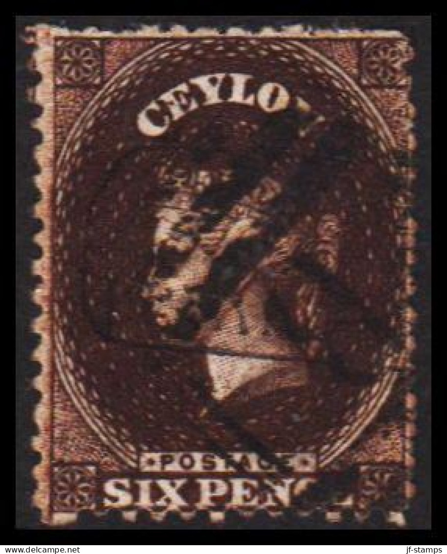 1863-1869. CEYLON. Victoria. SIX PENCE. Perforated. Watermark Crown. Very Fine Cancel. (MICHEL 36) - JF544382 - Ceylan (...-1947)