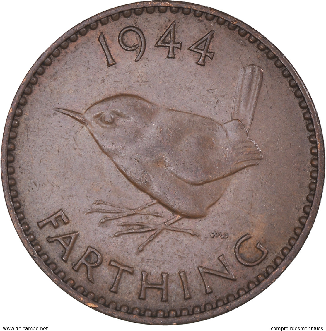 Monnaie, Grande-Bretagne, George VI, Farthing, 1944, TTB+, Bronze, KM:843 - B. 1 Farthing