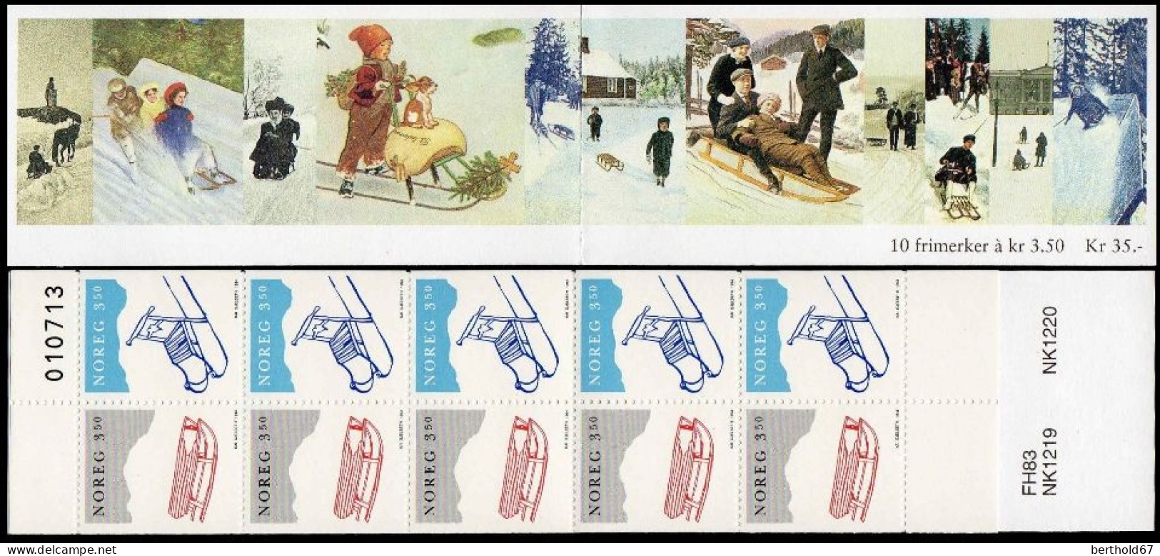 Norvège Carnet N** Yv:C1127 Mi:MH23 Noël Luges 10 Frimerker A Kr 3,50 - Booklets