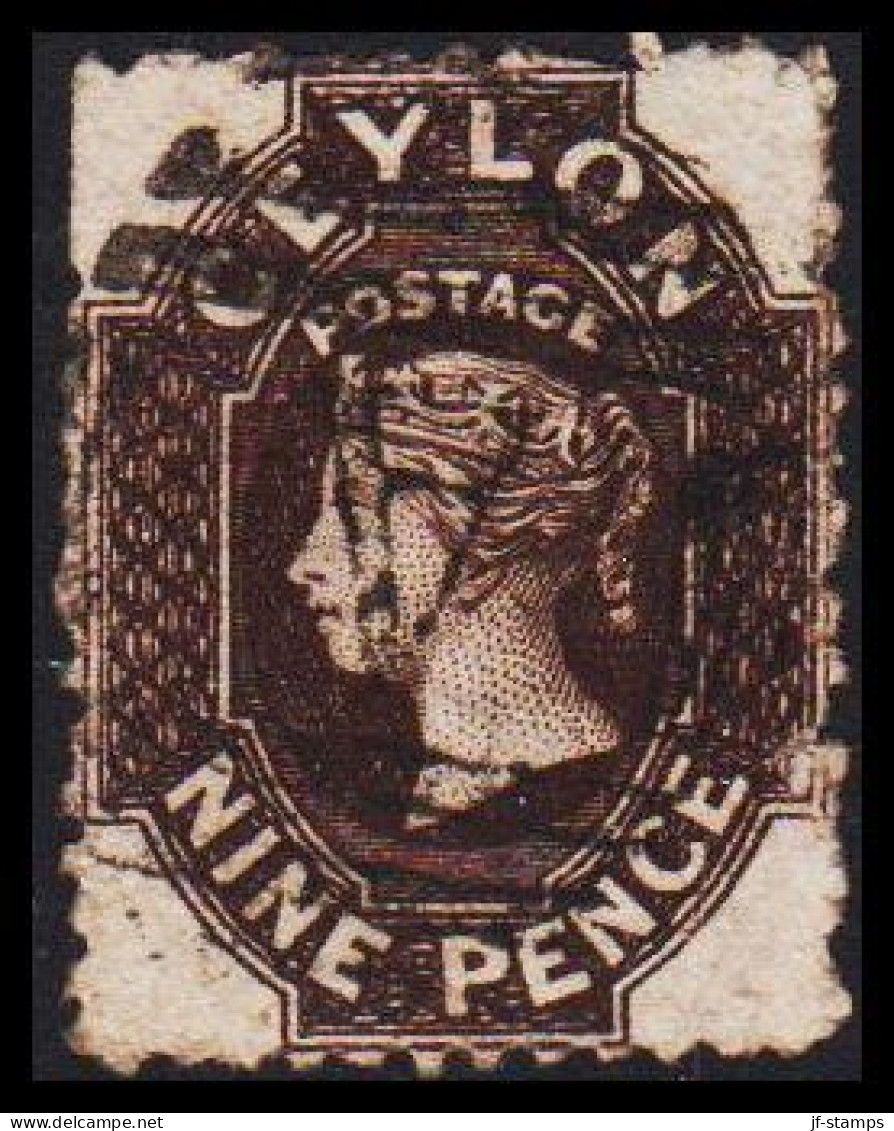 1863-1869. CEYLON. Victoria. NINE PENCE. Perforated. Watermark Crown. Very Fine Cancel. (MICHEL 38) - JF544385 - Ceylan (...-1947)