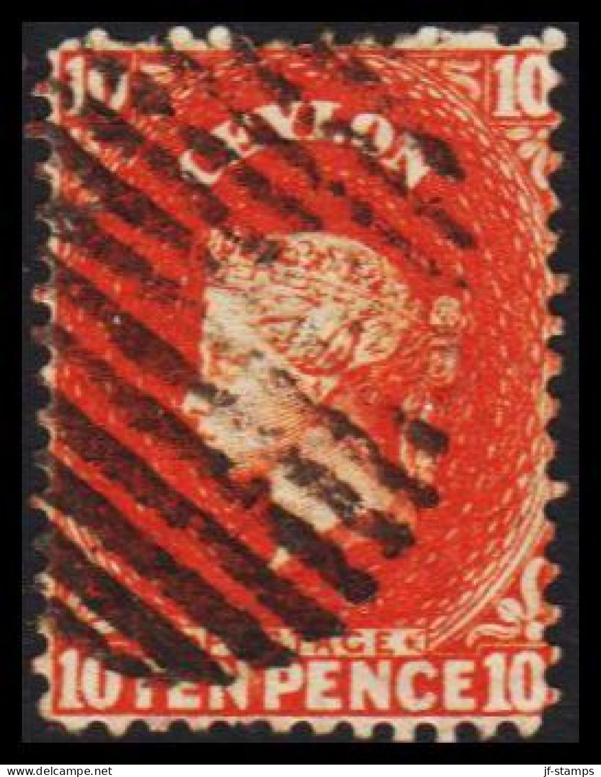 1863-1869. CEYLON. Victoria. TEN PENCE. Perforated. Watermark Crown. Very Fine Cancel. (MICHEL 39) - JF544386 - Ceylan (...-1947)
