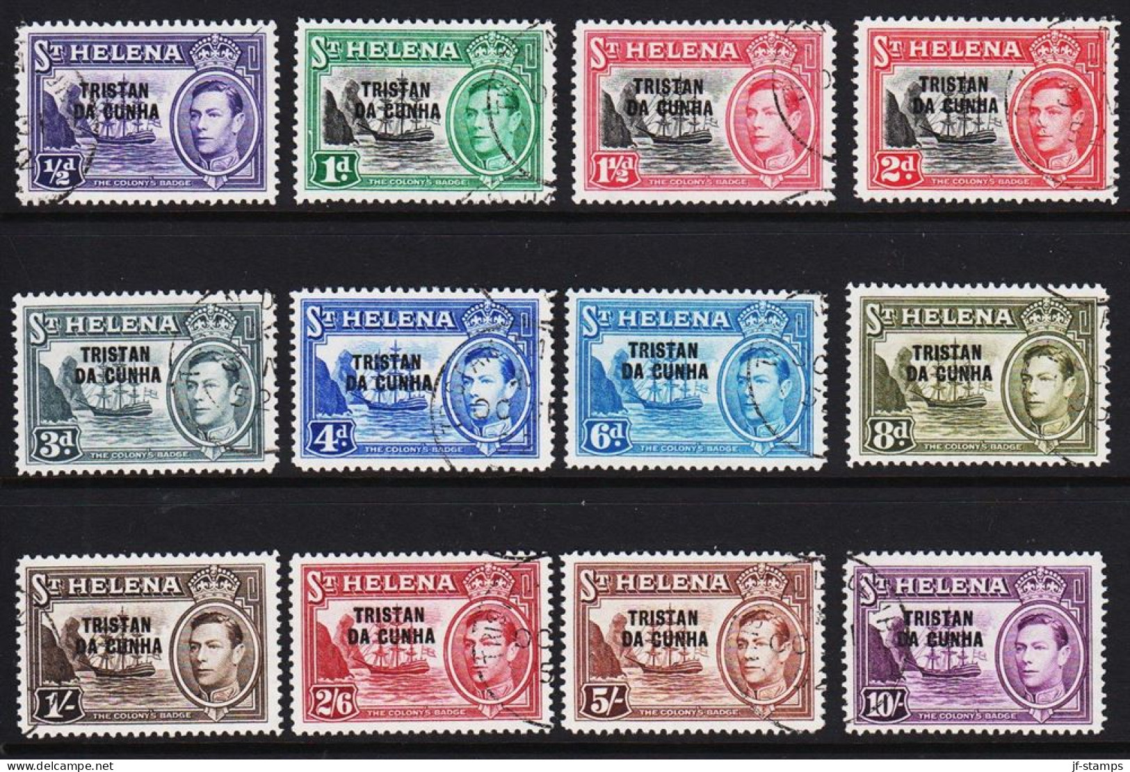 1952. TRISTAN Da CUNHA. Georg VI. THE COLONY'S BADGE. Complete Set With 12 Stamps From  ST. ... (Michel 1-12) - JF544392 - Tristan Da Cunha