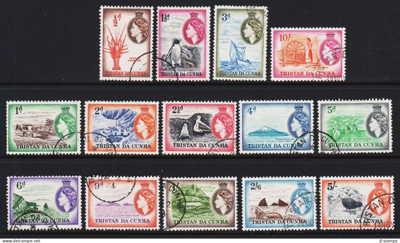 1954. TRISTAN Da CUNHA. Medaillon With Queen Elisabeth II. Complete Set With 14 Stamps With... (Michel 14-27) - JF544395 - Tristan Da Cunha