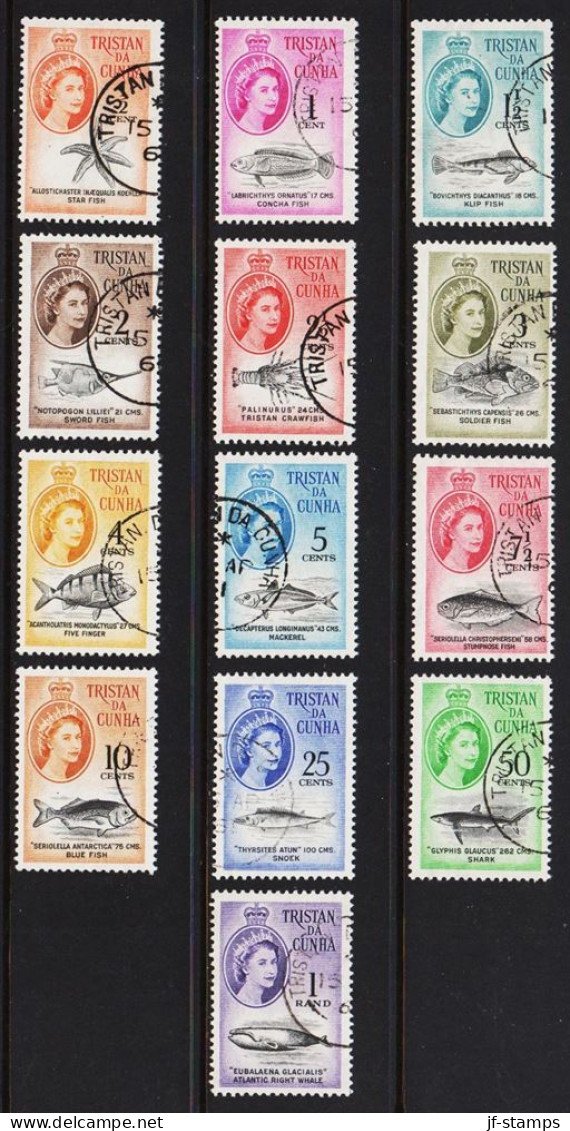 1961. TRISTAN Da CUNHA. Queen Elisabeth II. Complete Set With 13 Stamps With Maritime Life,... (Michel 42-54) - JF544399 - Tristan Da Cunha