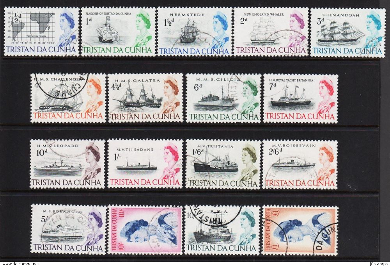 1965. TRISTAN Da CUNHA. Queen Elisabeth II. Complete Set With 17 Stamps With Ship Motives M... (Michel 71-87) - JF544400 - Tristan Da Cunha