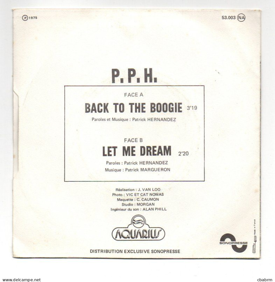 SP 45 TOURS PPH ( P.P.H. ) PATRICK HERNANDEZ BACK TO THE BOOGIE 1975 FRANCE - Rock