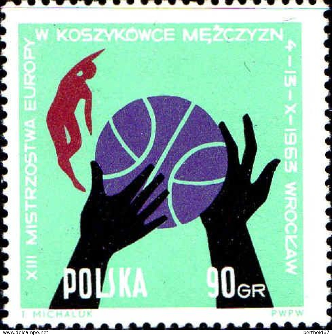 Pologne Poste N** Yv:1284/1289 13.Championnats D'Europe De Basket Masculin 1289 Pet.def.gomme - Neufs