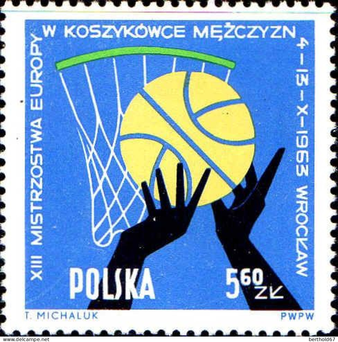 Pologne Poste N** Yv:1284/1289 13.Championnats D'Europe De Basket Masculin 1289 Pet.def.gomme - Neufs