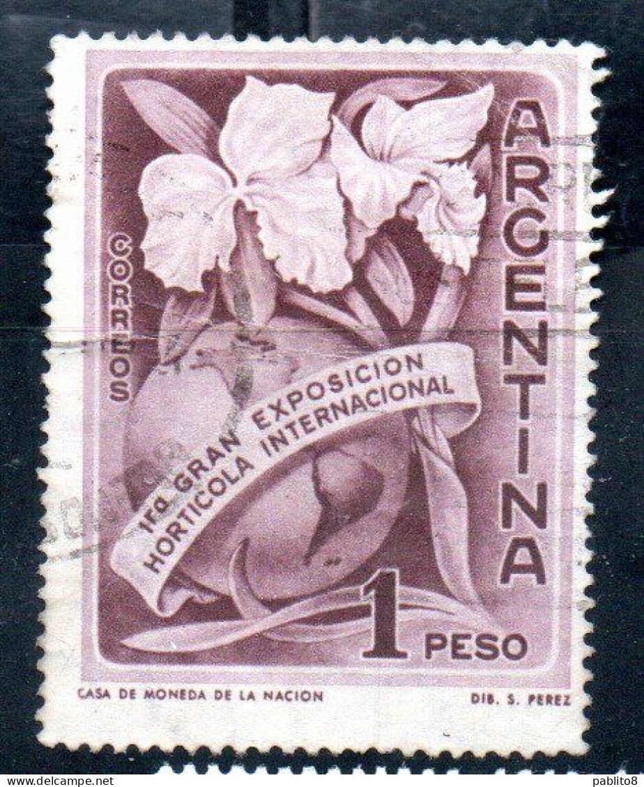 ARGENTINA 1959 FIRST INTERNATIONAL HORTICULTURE EXPOSITION ORCHIDS AND GLOBE 1p USED USADO OBLITERE' - Usati