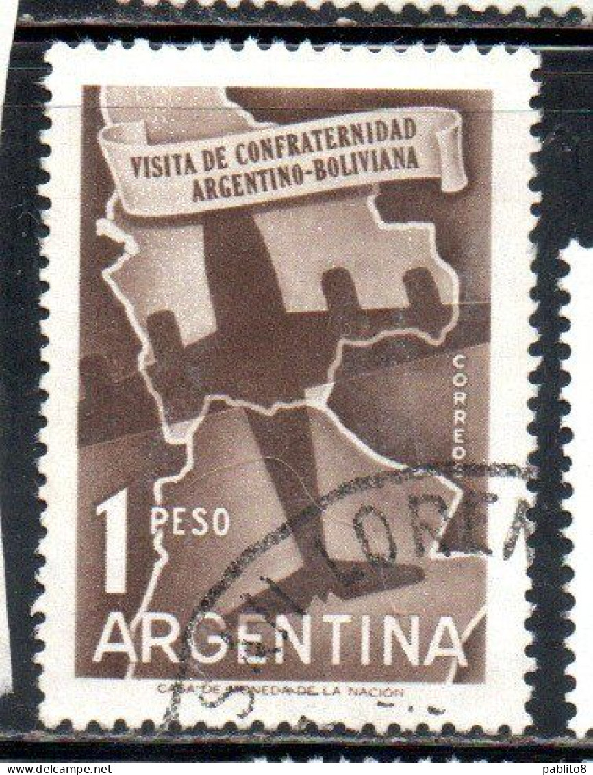 ARGENTINA 1958 ARGENTINE-BOLIVIAN FRIENDSHIP THE EXCHANGE OF PRESIDENTIAL VISITS 1p USED USADO OBLITERE' - Used Stamps