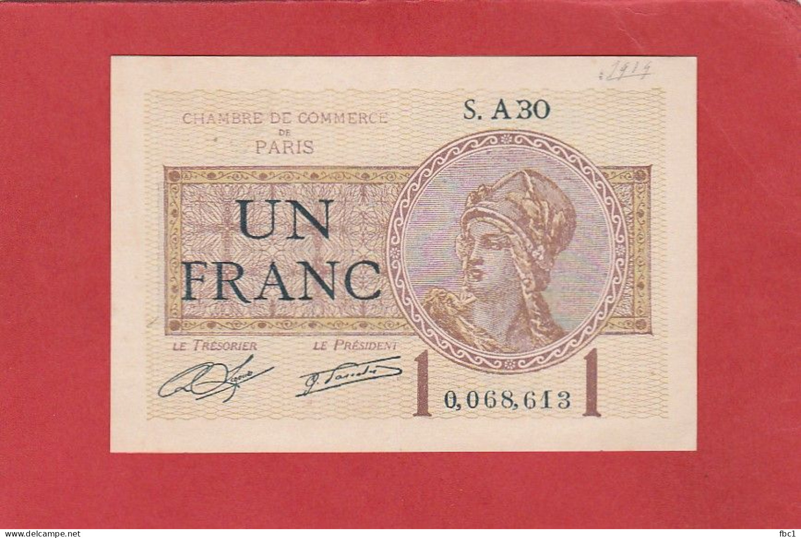 Chambre De Commerce De Paris - Un Franc - Chambre De Commerce